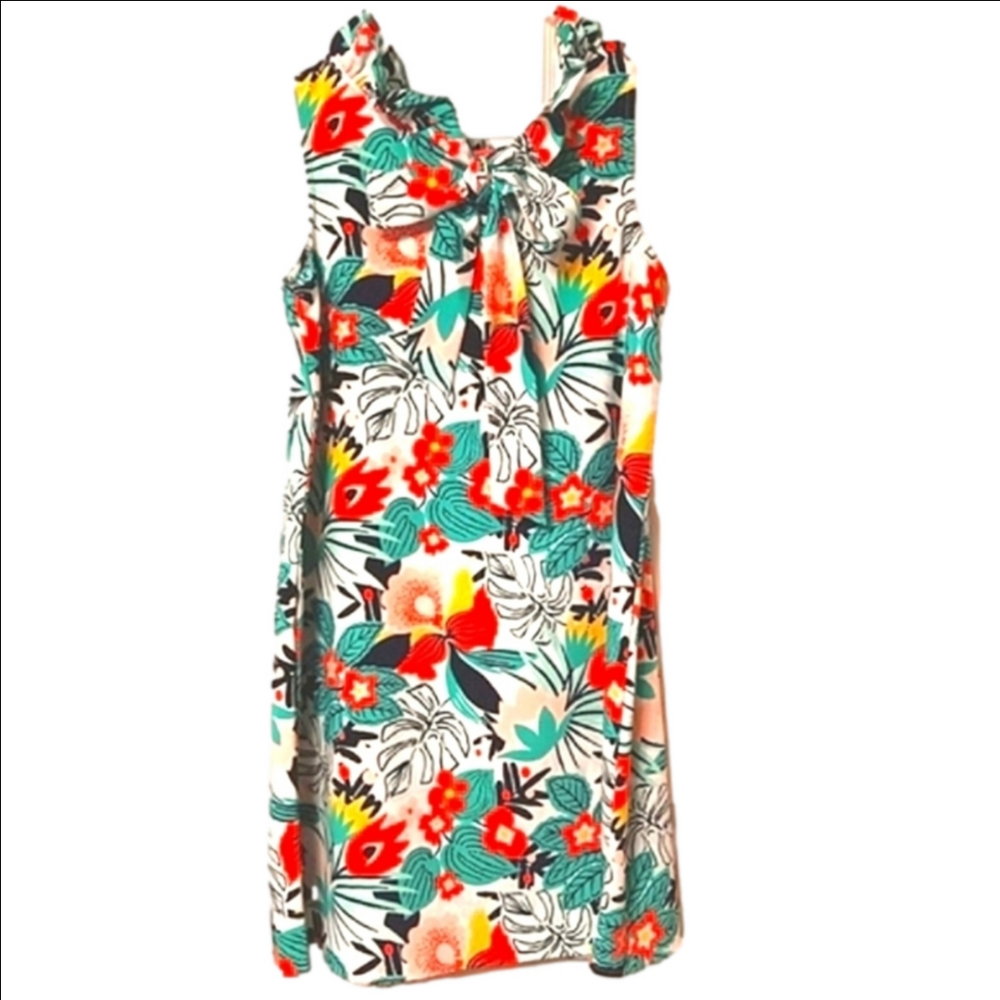 Crown & Ivy Sleeveless Ruffle Neck with Back Tie‎ Mumu Tropical A-line Dress SP